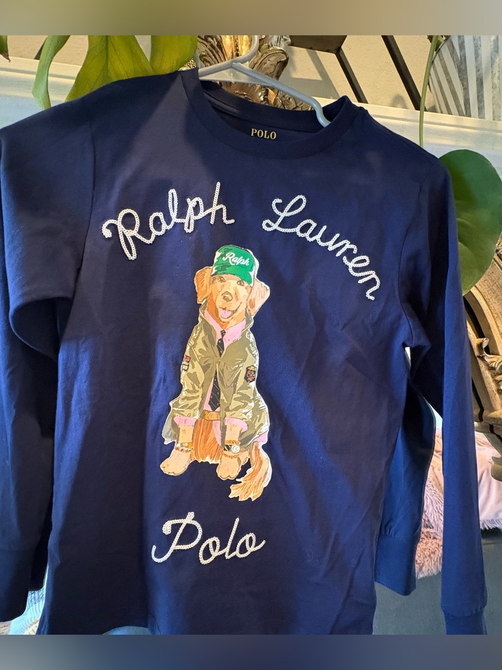 Ralph Lauren Navy Long-Sleeve Tee with Dog Graphic